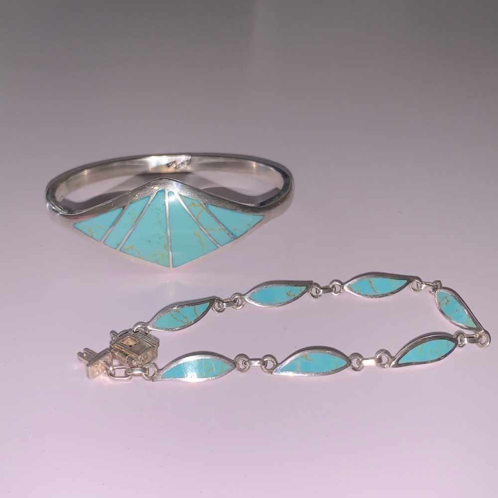 Pair of of Sterling Silver Turquoise Bracelets